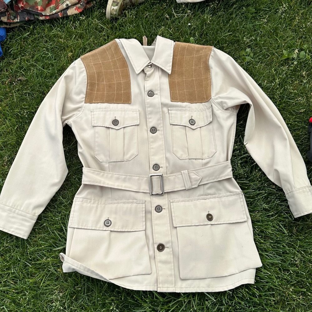 Vtg 10-X Sport Clothing Shooting Jacket Tan Belted Hunting Coat Mens‎ 40